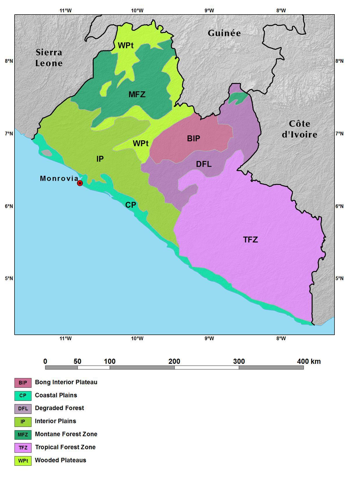 karta över Liberia berg