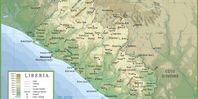 Dra fysisk karta över Liberia