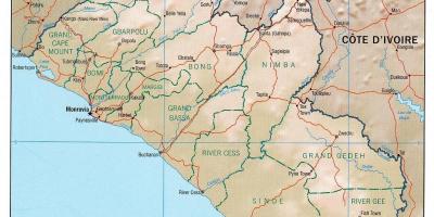 Karta över geografisk karta över Liberia